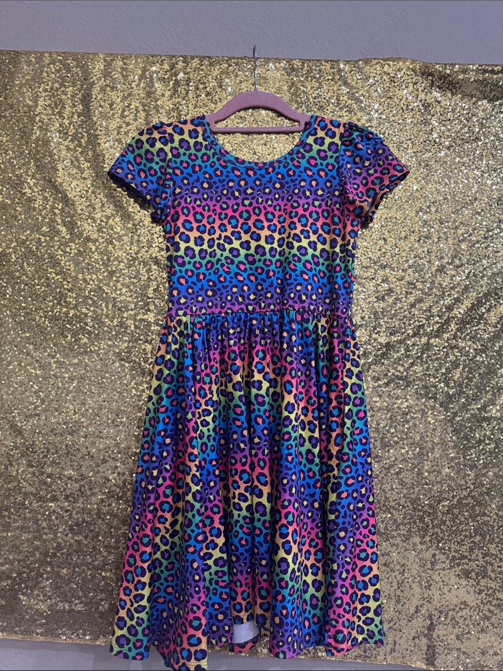 Great Condition Charlie’s Project Rainbow Leopard Cap Sleeve Dress 12 14